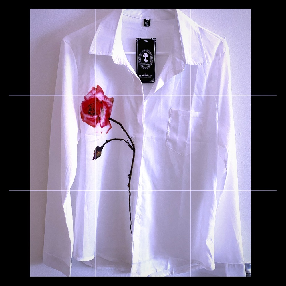 NWT long sleeve button down blouse with rose print